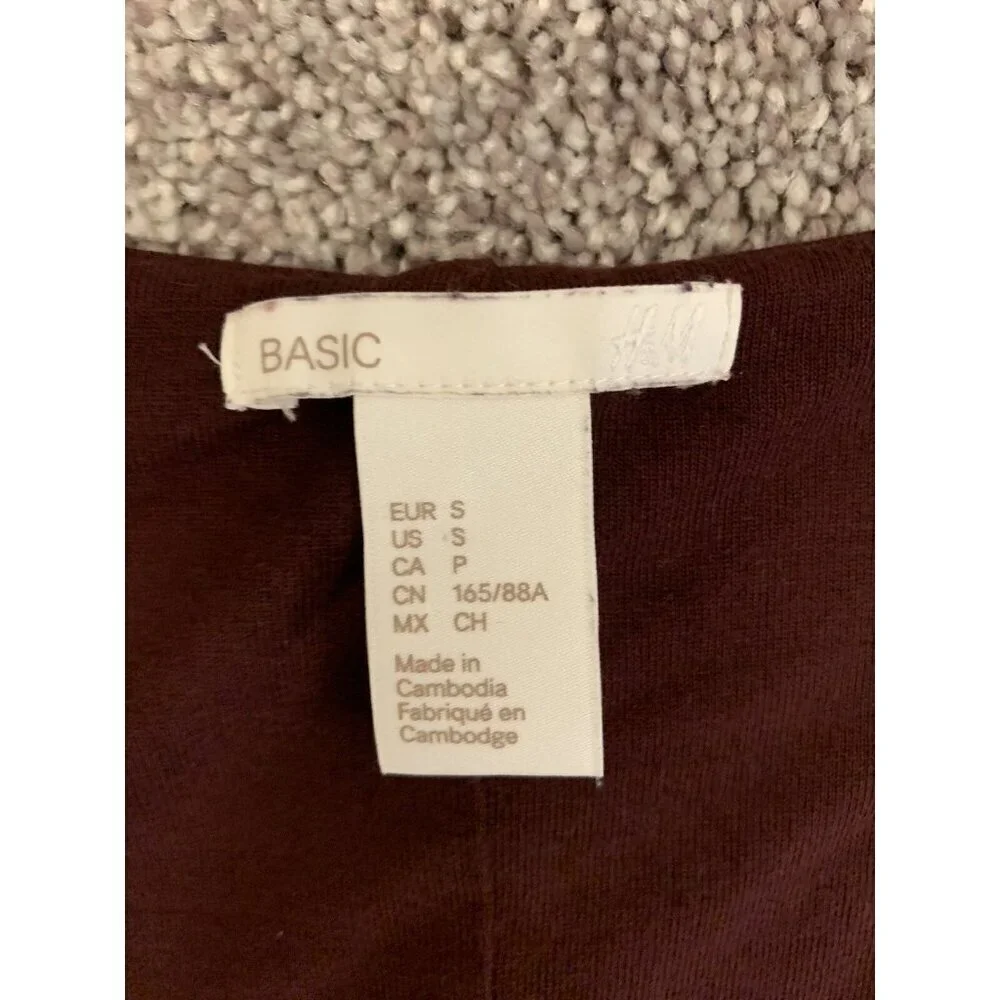 H&M Women's Dress Size S Burgundy Brown Fit & Flare V-Neck Long Sleeves GUC